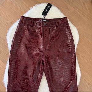 NWT Motel Zoven burgundy leather snake print flared trousers, size medium